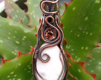 High Vibration///Natrolite, Zircon, and Copper Wire Wrap Pendant, One of a Kind, Handmade, Art