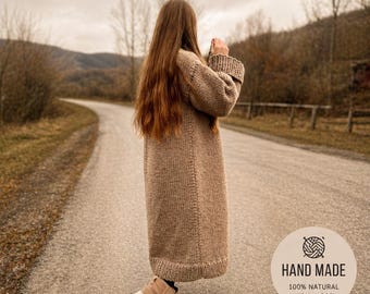 Women's long knitted sweater cardigan handmade
