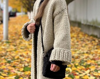 Children's long knitted sweater cardigan