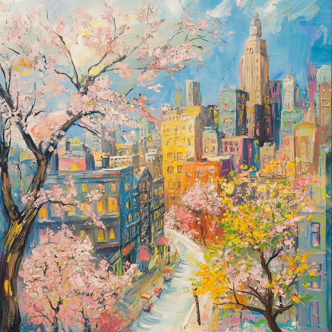 Spring In The City Spring in the City – Colorful Floral Cityscape Impressionist Art Print ...