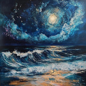 Moonlit Tide - Abstract Ocean Nightscape Wall Art