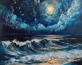 Moonlit Tide - Abstract Ocean Nightscape Wall Art (Digital Download)