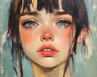Emotional Woman Portrait Print – Moody Figurative Art (Digital Download)