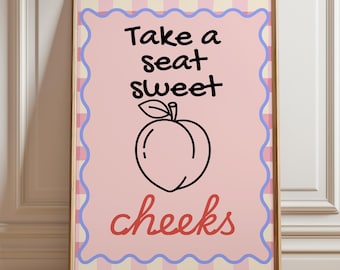 Take a Seat Sweet Cheeks, Bathroom Print, Toilet Print, Pink Bathroom Print, Funny Bathroom Print, Toilet Quote, Downstairs Toilet Print