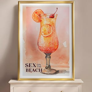 Sex On The Beach Cocktail Art Print-Retro Drink Poster-Minimalist Modern Wall Art-Vintage Cocktail Art-Instant Printable Digital Download-