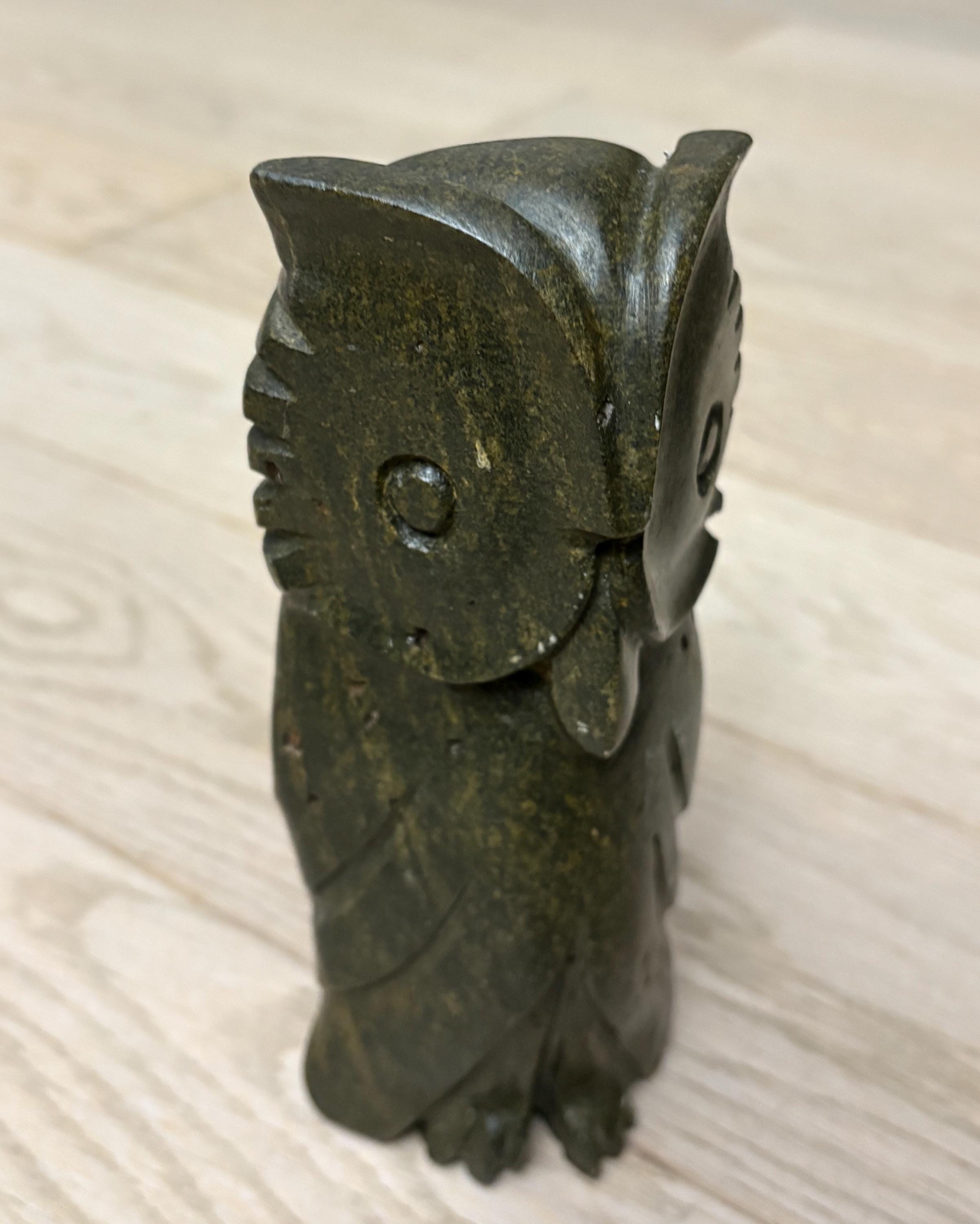 Vintage Signed Stone Carved Owl Sculpture