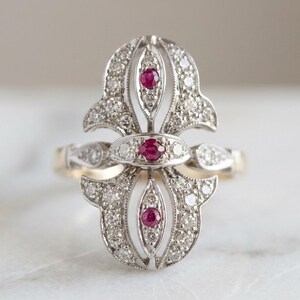 Bague de mariage en pierre CZ ronde rose et blanche, bague de fiançailles art déco antique, bijoux bicolores Mid-Century, cadeau d'anniversaire pour femme