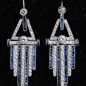 Sapphire Dangle Earring, Blue Baguette & Round Cut CZ Stone Earring, 14K Gold Ear Wire Dangle Earring, Wedding Bridal Earring, Gift For Her