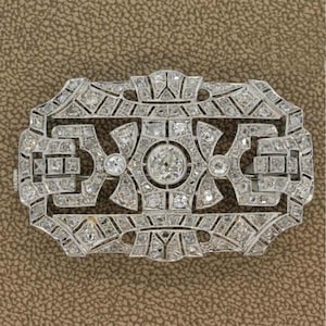 Old European Cut Moissanite Diamond Edwardian Brooch, Antique Openwork Art Deco Brooch, Wedding Brooch For Her, Vintage Style Retro Brooch