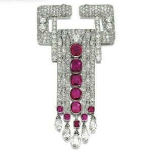 Antique Victorian Dangle Drop Brooch, Art Deco Vintage Style Ruby Brooch, 925 Silver Gemstone Brooch, Wedding Brooch For Her, Estate Brooch