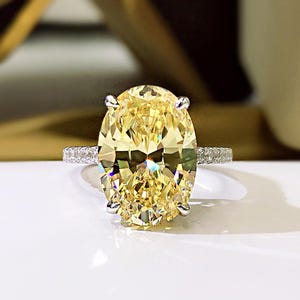 Canary Yellow Oval & Round CZ Stone Proposal Ring, 14K Gold Birthstone Engagement Ring, Gemstone Wedding Ring For Bride, Anniversary Gift