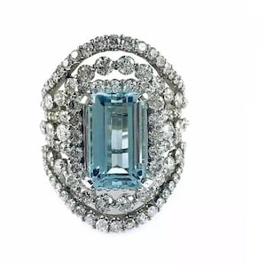 925 Silver Cocktail Party Wear Ring, Aquablue Emerald Cut CZ Stone Wedding Bridal Ring, Engagement Ring For Women, Unique Birthstone Ring