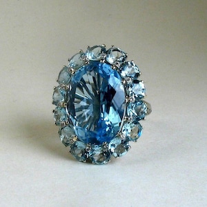 Aquablue Oval And Round CZ Stone Halo Ring, Gemstone Engagement Ring, Women&#39;s Wedding Ring, Anniversary Gift For Wife, Party Wear Ring