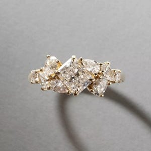 Anillo de compromiso con moissanita multiforma, anillo de boda, anillo de aniversario, regalo de San Valentín para ella, anillo de diamantes de talla mixta.