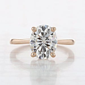 Oval Cut Moissanite Diamond Solitaire Wedding Ring, Hidden Halo Ring, 18K Yellow Gold Ring For Bridal, Minimalist Ring, Christmas Gift