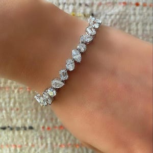 Classic Tennis Bracelet For Women, Wedding Bracelet For Bride, 925 Silver Multi Shape CZ Stone Bracelet, Party Wear Bracelet, Birthday Gift