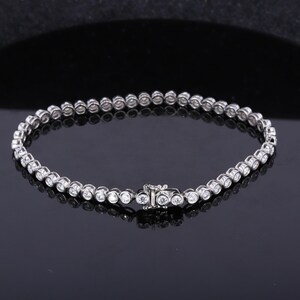 Bezel Set Round Cut Moissanite Diamond Tennis Bracelet, Women&#39;s Daily Wear Bracelet, Anniversary Gift For Wife, Wedding Bracelet For Her