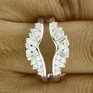 Enhancer Guard Wedding Band, Baguette & Round Cut Moissanite Diamond Band, Open Gap Matching Band Ring, Jacket Band Ring, Engagement Band