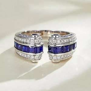 Multi Shape CZ Stone Ring, Sapphire Gemstone Ring In 18k Gold, Gift For Her, Open Cuff Wedding Ring, Engagement Ring, Anniversary Gift