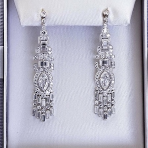 Multi Shape CZ Stone Drop Earring, 925 Silver Long Dangle Earring, Party Wear Earring For Women, Wedding Dangle Earring, Engagement Earring