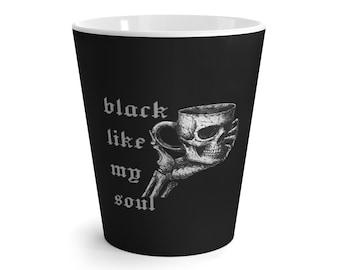 Gothic Skull Latte Mug – Black Like My Soul, Halloween Decor