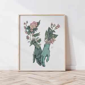 Passionate Floral Hands Art Print | Sensual Couple Bedroom Wall Art - Modern Boudoir Decor | Romantic Anniversary or Valentine&#39;s Gift