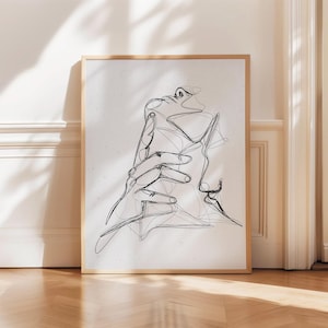 Impresión de pareja gay LGBTQ / Arte de pared minimalista de abrazo íntimo / Boceto de pasión romántica de una línea / Dibujo de amor queer / Diseño romántico masculino