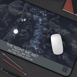 Personalized Star Map Desk Mat, Custom Night Sky Constellation , Custom QR Code