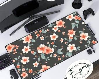 Pink Floral Desk Mat Large Mouse Pad Coral Flower Extended Gaming Keyboard Office Decor