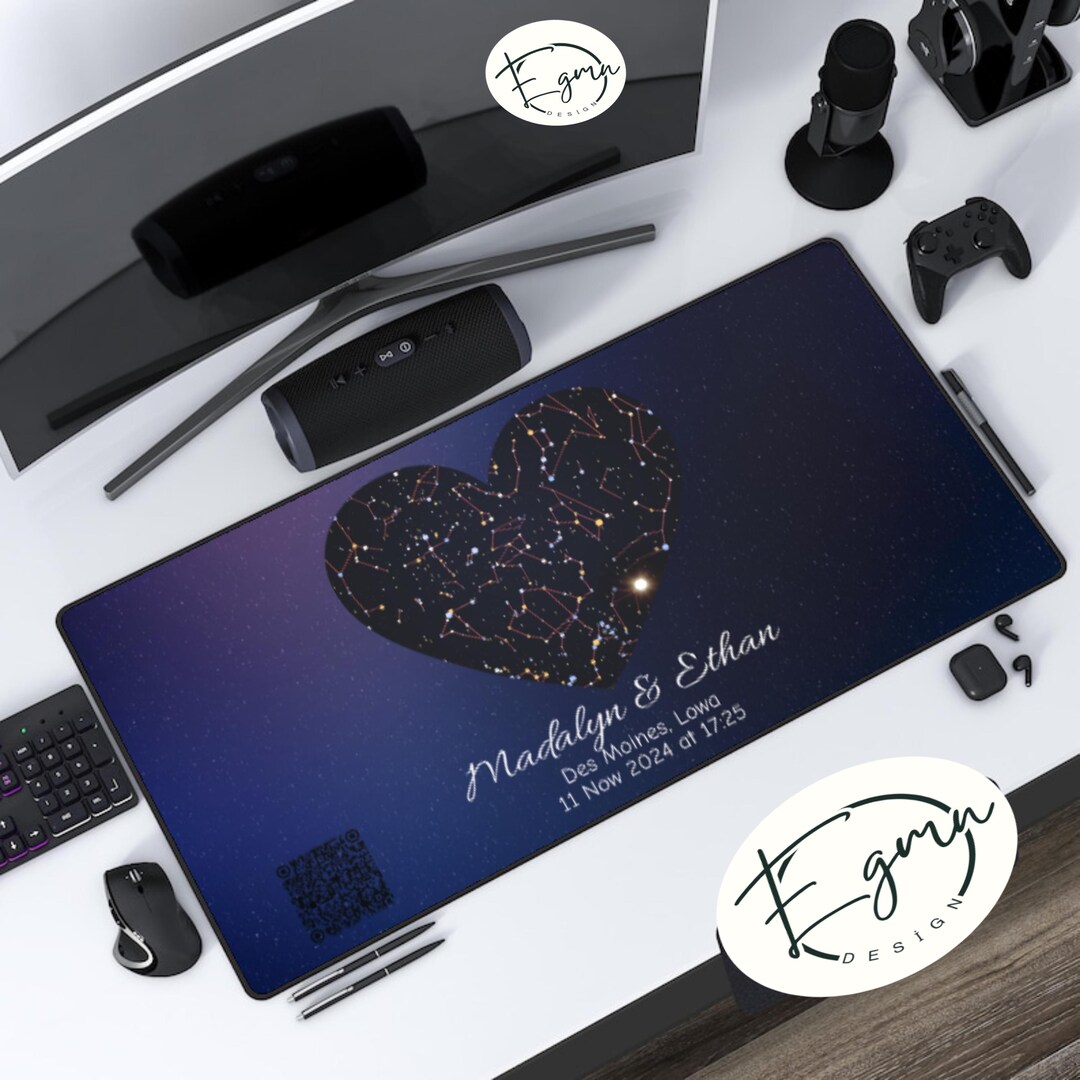 Personalized Star Map Desk Mat Custom Night Sky Mouse Pad QR Code Gift ...
