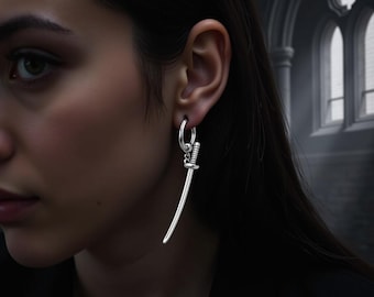 Stainless Steel Sword Earrings - Samurai Swords Hoops, Gothic Earrings for Unisexe, Dark Aesthetic Jewelry, Alternative Gift