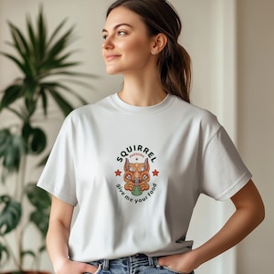 Funny Squirrel Graphic T-Shirt For Animal Lovers, Cute Give Me Your Food Tee, Cartoon Forest Animal Shirt, Casual Gift For Her Or Him