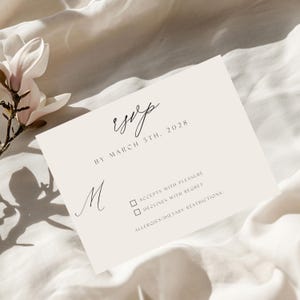 Elegante bruiloft RSVP-kaart, tijdloze canvassjabloon, ceremonie RSVP, bewerkbare reactiekaart bruiloft, afdrukbare uitnodiging direct downloaden