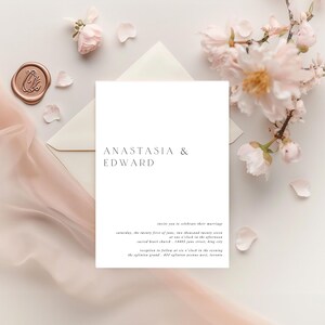 Minimalistische elegante bruiloft uitnodigingssjabloon, moderne gepersonaliseerde bruiloft uitnodiging canva ontwerp, bewerkbare bruiloft briefpapier afdrukbaar