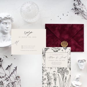 Modelo de convite de casamento romântico, cartão RSVP personalizado para suíte de casamento, convite editável e cartão de resposta do Canva, conjunto de casamento para impressão