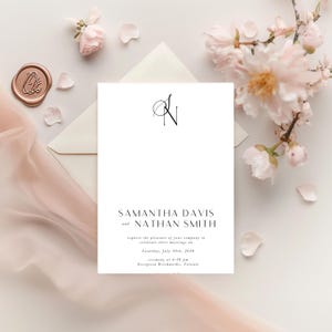 Modèle moderne et élégant de faire-part de mariage, faire-part de mariage en toile modifiable, carte de mariage minimaliste imprimable, conception d'invitation formelle personnalisée