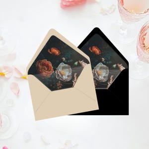 Moody Floral Envelope Liner Template Peony, Dark Wedding Stationery Insert, Ready-To-Use Printable Download File, Envelope Invite Liner