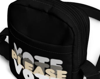 Please Vote in Black and White Small Crossbody Bag - Small Statement Bags, Lightweight Everyday Bags, Vote Themed Bags, Small Black Bags