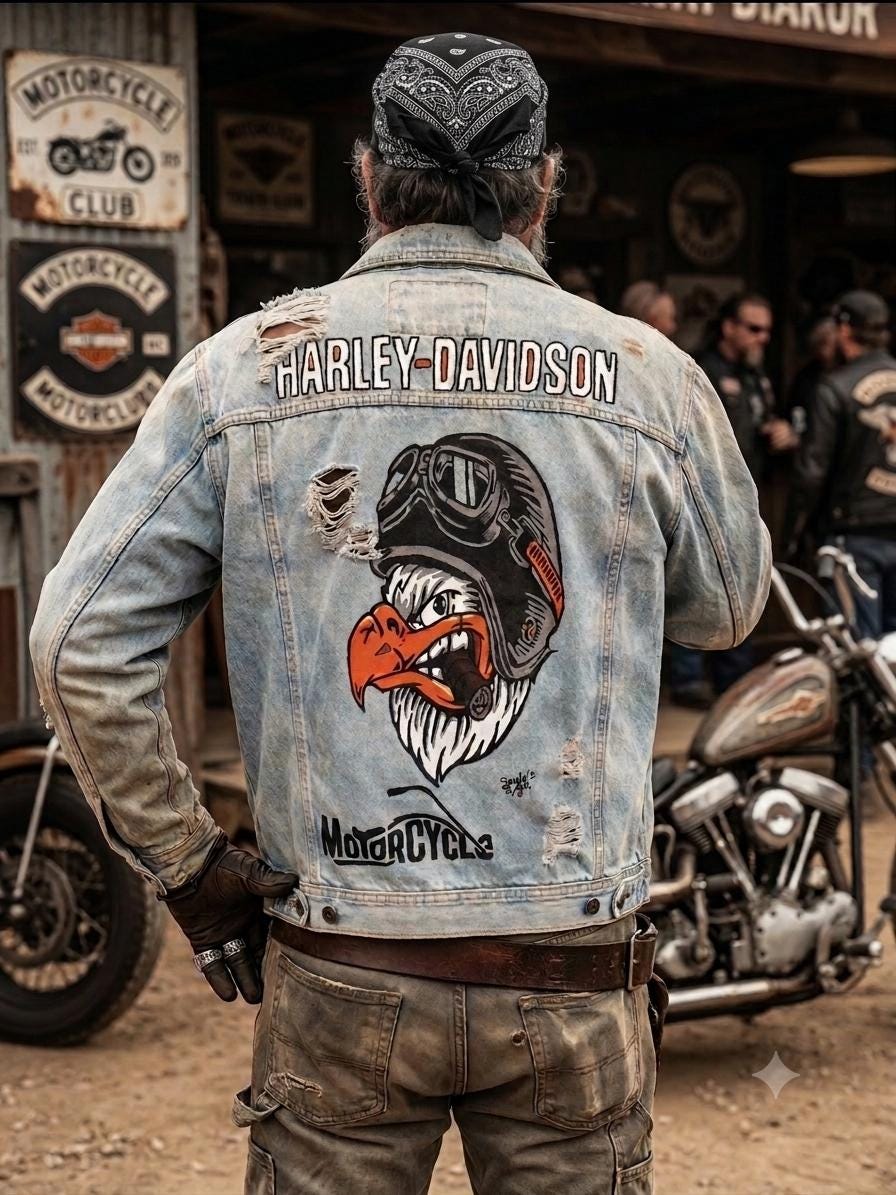 Hand Painted Harley Davidson Denim Jacket - Etsy