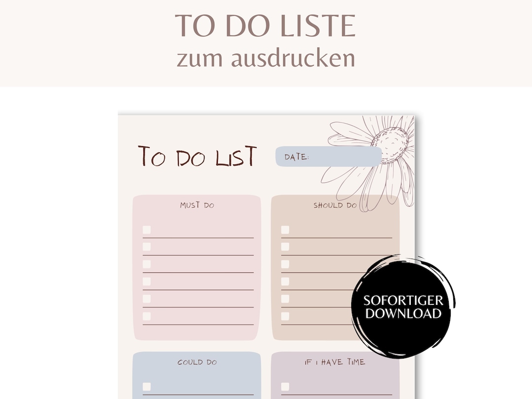 Premium To Do Liste zum Ausdrucken o. für Goodnotes I A4 + A5 Format I
