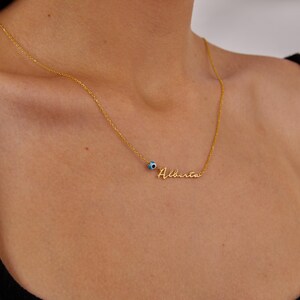 Protective Name Necklace, Custom Evil Eye Pendant, Personalized Lucky Charm Jewelry, Dainty Nameplate Necklace, Graduation Gift For Daughter