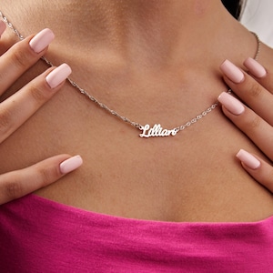 Solid Gold Name Necklace, Custom Personalized Name Pendant, Elegant Gold Jewelry Gift, Birthday Gift, Mother's Day Gift, Bridal Necklace