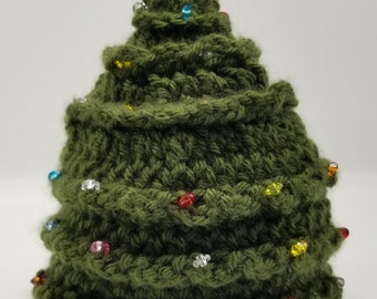 Newborn Crochet Christmas Tree Hat, Beaded Photo Prop