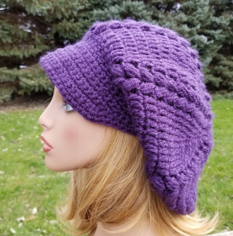 Purple Womens Slouchy Visor Hat Hipster Extra Long Slouchy Hat Etsy