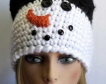 Snowman Beanie Hat Crochet Chunky Acrylic Winter Hat