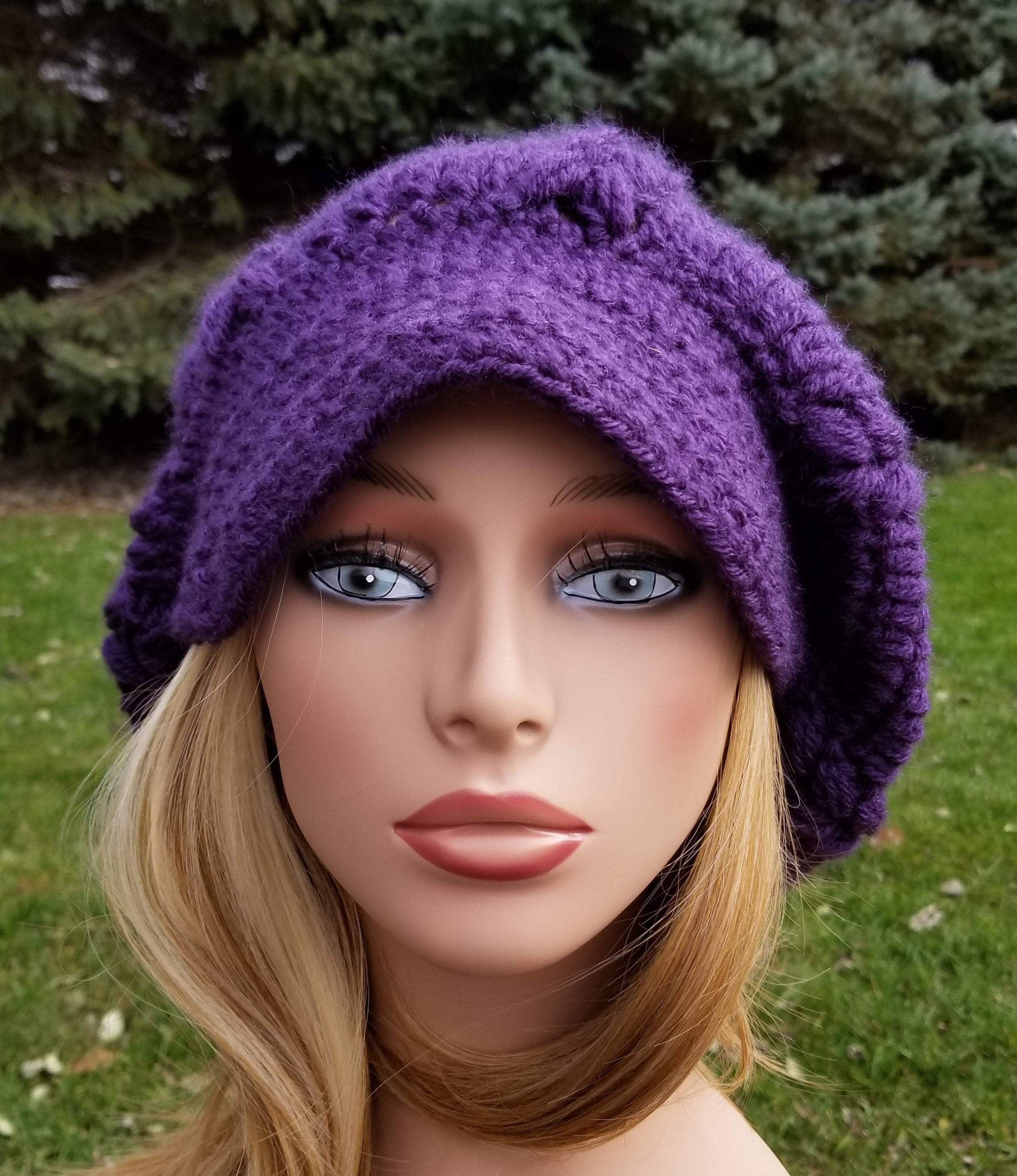 Purple Womens Slouchy Visor Hat Hipster Extra Long Slouchy Hat Etsy