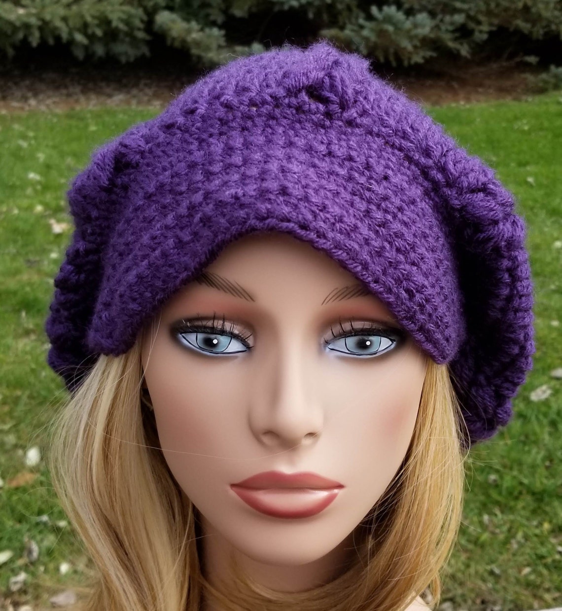 Purple Womens Slouchy Visor Hat Hipster Extra Long Slouchy Hat Etsy