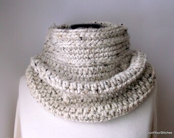 Ready to Ship Cowl Hood Crochet Unisex Cowl,Face Cover,Aspen Tweed Cowl Neutral