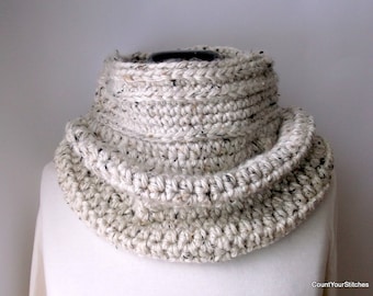 Crochet Cowl Hood, Aspen Tweed Face Cover, Unisex Neck Warmer