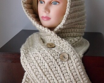 Hooded Scarf,Crochet Chunky Style,Neckwarmer,All in One Accessory, Custom Order,